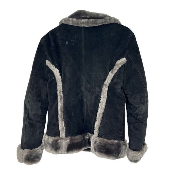 Vtg 90s Steve Madden Leather Bomber Jacket Faux Fur Lined Coat‎ Black Women’s - Picture 2 of 14
